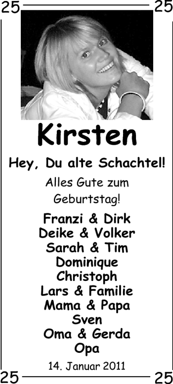 Glückwunschanzeige von Kirsten Janßen von Nordwest-Zeitung