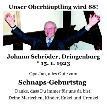 Glückwunschanzeige von Johann Schröder von Nordwest-Zeitung