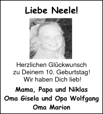 Glückwunschanzeige von Neele Müller von Nordwest-Zeitung