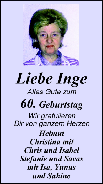 Glückwunschanzeige von Inge  von Nordwest-Zeitung