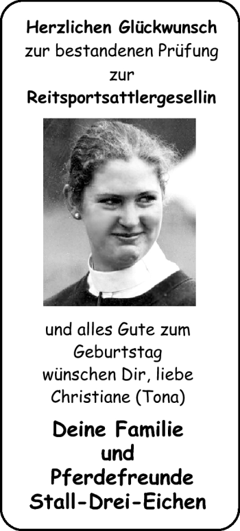 Glückwunschanzeige von Christiane  von Nordwest-Zeitung