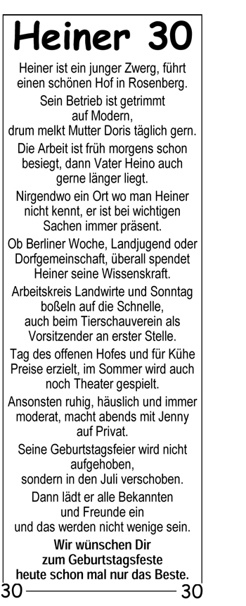 Glückwunschanzeige von Heiner  von Nordwest-Zeitung