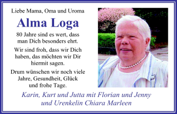 Glückwunschanzeige von Alma Loga von Nordwest-Zeitung