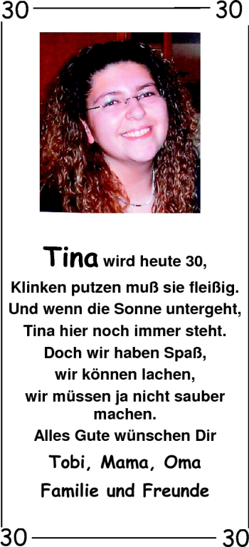 Glückwunschanzeige von Tina  von Nordwest-Zeitung