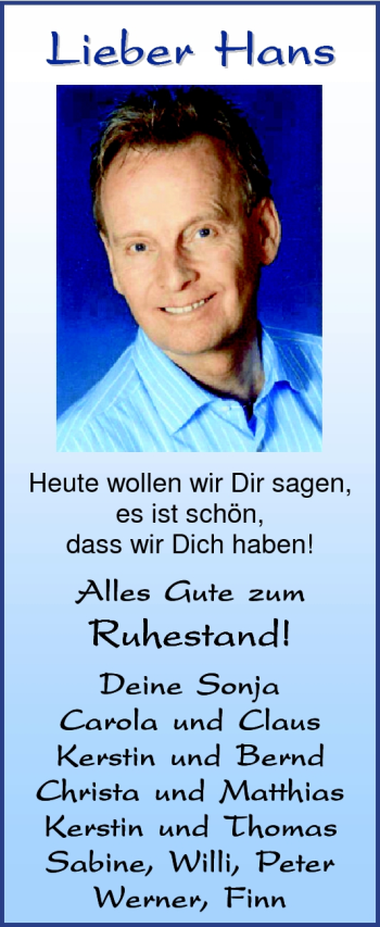 Glückwunschanzeige von Hans  von Nordwest-Zeitung