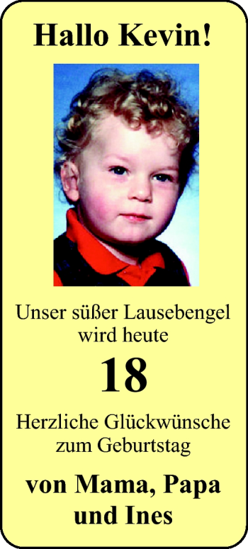 Glückwunschanzeige von Kevin  von Nordwest-Zeitung