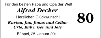 Glückwunschanzeige von Alfred Decker von Nordwest-Zeitung