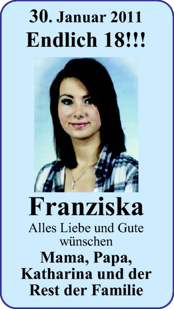 Glückwunschanzeige von Franziska  von Nordwest-Zeitung