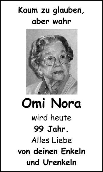 Glückwunschanzeige von Nora  von Nordwest-Zeitung