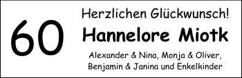 Glückwunschanzeige von Hannelore Miotk von Nordwest-Zeitung