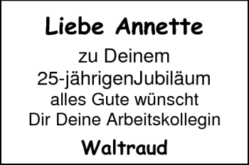 Glückwunschanzeige von Annette Bädeker von Nordwest-Zeitung