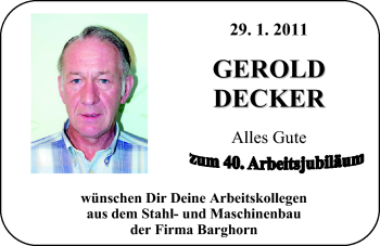 Glückwunschanzeige von Gerold Decker von Nordwest-Zeitung