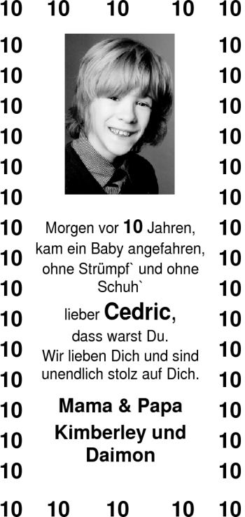 Glückwunschanzeige von Cedric Schaeffer von Nordwest-Zeitung