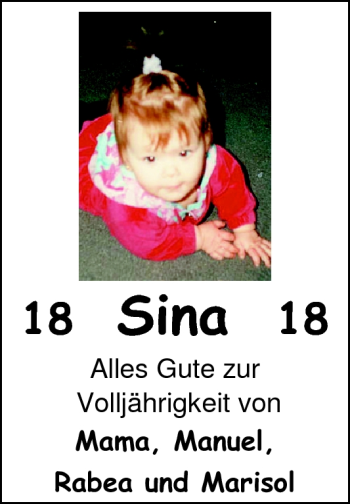 Glückwunschanzeige von Sina  von Nordwest-Zeitung