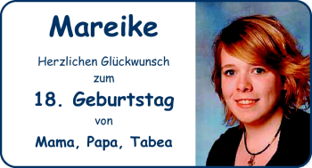 Glückwunschanzeige von Mareike  von Nordwest-Zeitung