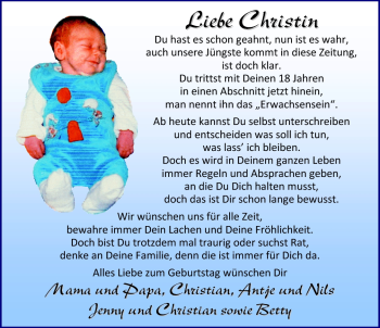 Glückwunschanzeige von Christin  von Nordwest-Zeitung