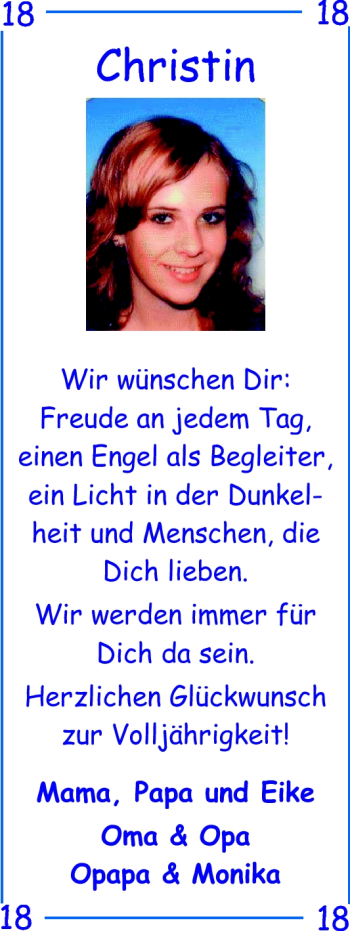 Glückwunschanzeige von Christin Wiekhoff von Nordwest-Zeitung