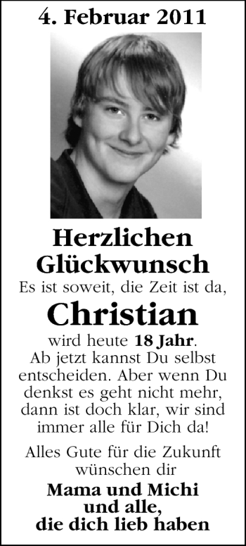 Glückwunschanzeige von Christian Neumann von Nordwest-Zeitung