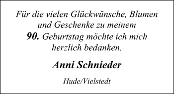 Glückwunschanzeige von Anni Schnieder von Nordwest-Zeitung
