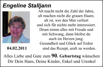 Glückwunschanzeige von Engeline Stalljann von Nordwest-Zeitung