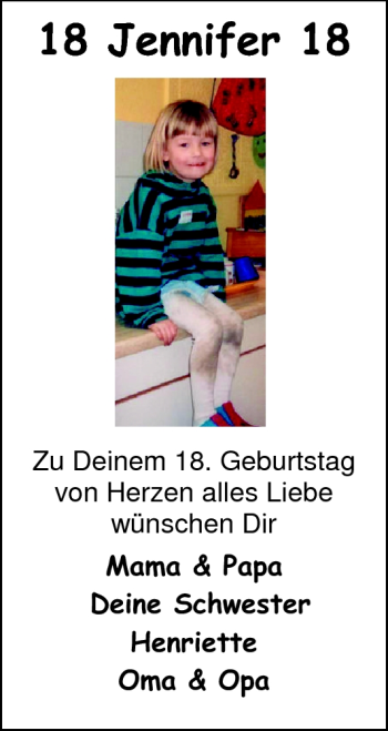 Glückwunschanzeige von Jennifer  von Nordwest-Zeitung