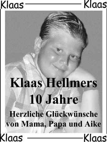 Glückwunschanzeige von Klaas Hellmers von Nordwest-Zeitung
