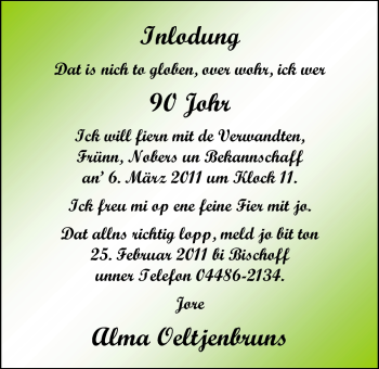 Glückwunschanzeige von Alma Oeltjenbruns von Nordwest-Zeitung