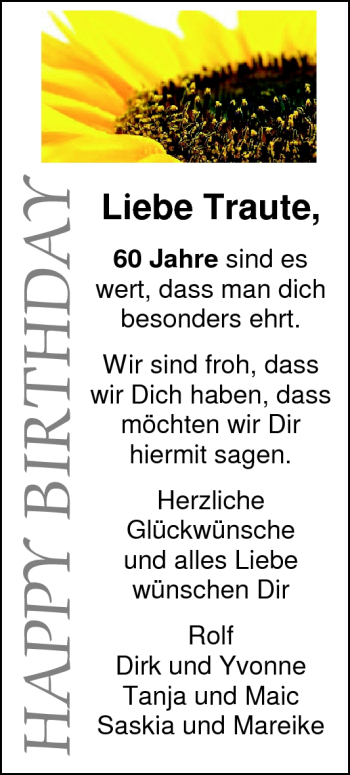 Glückwunschanzeige von Traute  von Nordwest-Zeitung