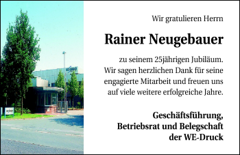 Glückwunschanzeige von Rainer Neugebauer von Nordwest-Zeitung