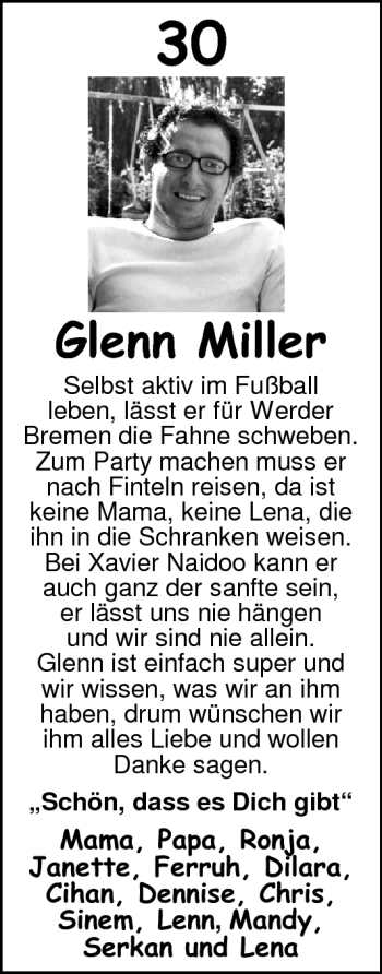 Glückwunschanzeige von Glenn Miller von Nordwest-Zeitung