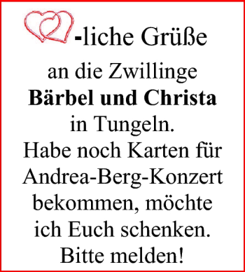 Glückwunschanzeige von Bärbel & Christa  von Nordwest-Zeitung