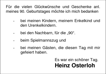 Glückwunschanzeige von Heinz Osterloh von Nordwest-Zeitung