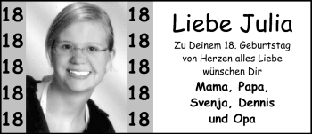Glückwunschanzeige von Julia  von Nordwest-Zeitung