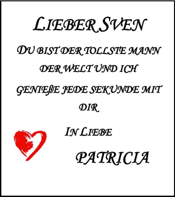 Glückwunschanzeige von Sven  von Nordwest-Zeitung