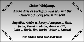 Glückwunschanzeige von Wolfgang  von Nordwest-Zeitung