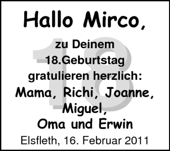 Glückwunschanzeige von Mirco  von Nordwest-Zeitung