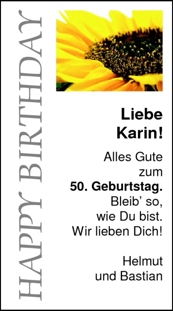 Glückwunschanzeige von Karin Debels von Nordwest-Zeitung