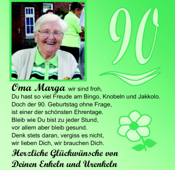Glückwunschanzeige von Oma Marga  von Nordwest-Zeitung