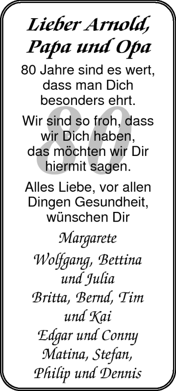 Glückwunschanzeige von Arnold Clausen von Nordwest-Zeitung