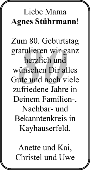 Glückwunschanzeige von Agnes Stührmann von Nordwest-Zeitung