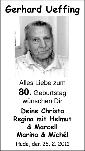 Glückwunschanzeige von Gerhard Ueffing von Nordwest-Zeitung