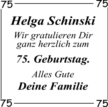 Glückwunschanzeige von Helga Schinski von Nordwest-Zeitung
