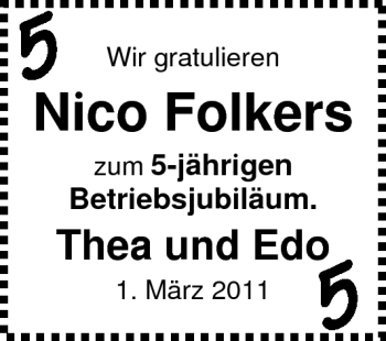 Glückwunschanzeige von Nico Folkers von Nordwest-Zeitung