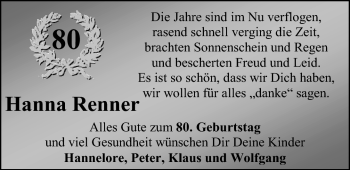 Glückwunschanzeige von Hanna Renner von Nordwest-Zeitung
