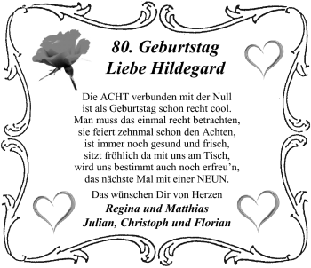 Glückwunschanzeige von Hildegard  von Nordwest-Zeitung