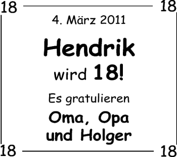 Glückwunschanzeige von Hendrik  von Nordwest-Zeitung