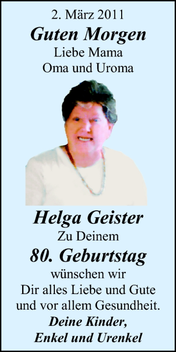 Glückwunschanzeige von Helga Geister von Nordwest-Zeitung