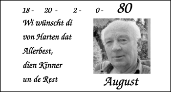 Glückwunschanzeige von August  von Nordwest-Zeitung