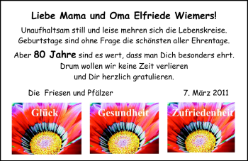 Glückwunschanzeige von Wiemers Elfriede von Nordwest-Zeitung