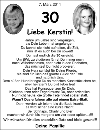 Glückwunschanzeige von Kerstin Geveke von Nordwest-Zeitung
